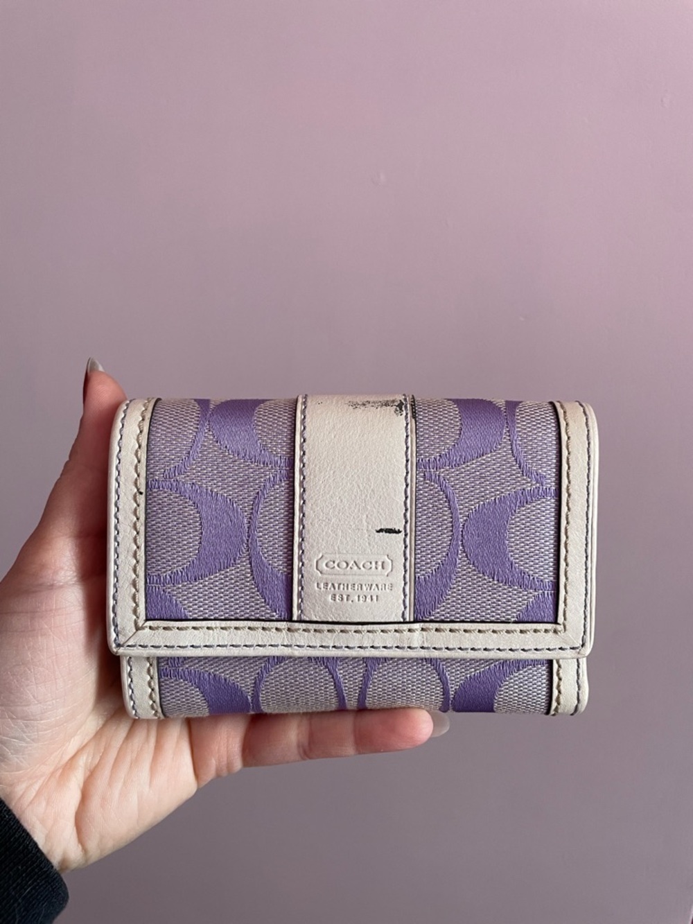 VINTAGE Coach tri-fold wallet Purple Lavender Cream Y2K